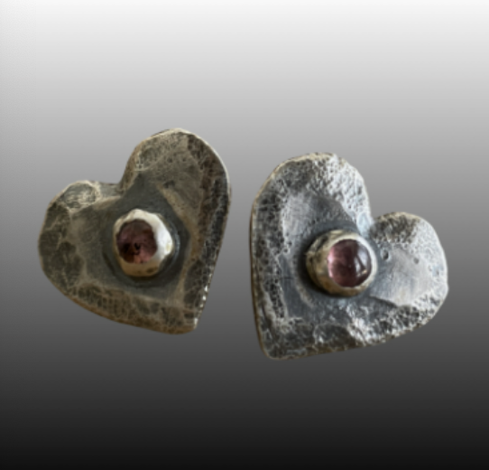 Image of Rustic Sterling Silver Heart Earrings by Pam Sable