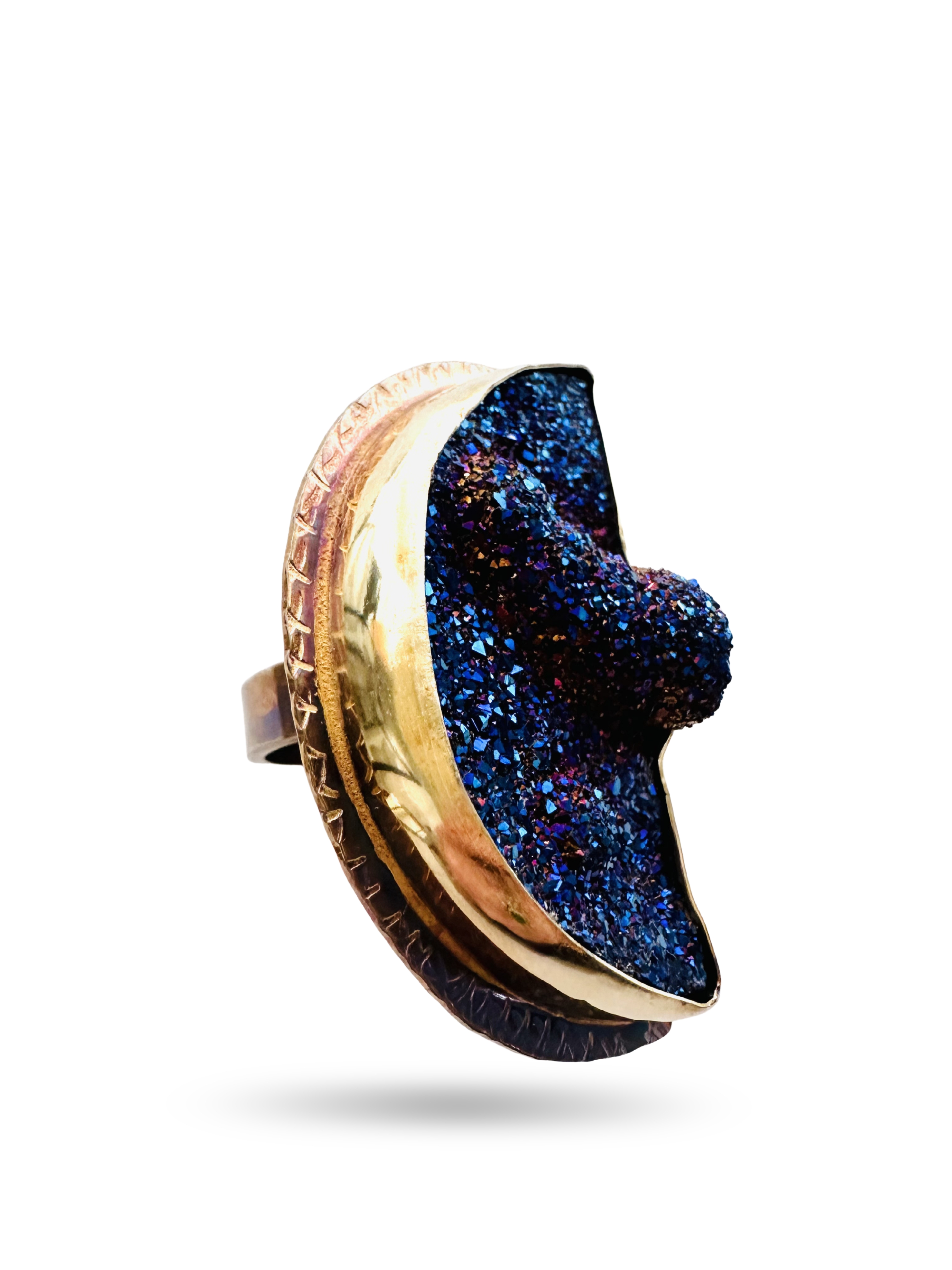 Image 2 for 1 Sterling Silver, Fine Silver Bezels, and Electric Blue Druzy (color from Titanium) Ring - Size 9