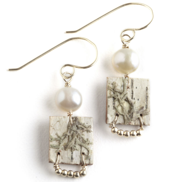 Etruscan Collection Natural Birch Bark and Freshwater Pearl Earrings