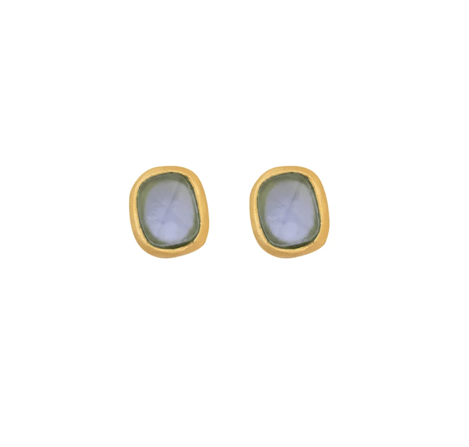 Image of Square Faceted Glass Post Earrings in Light Blue by Michael Vincent Michaud