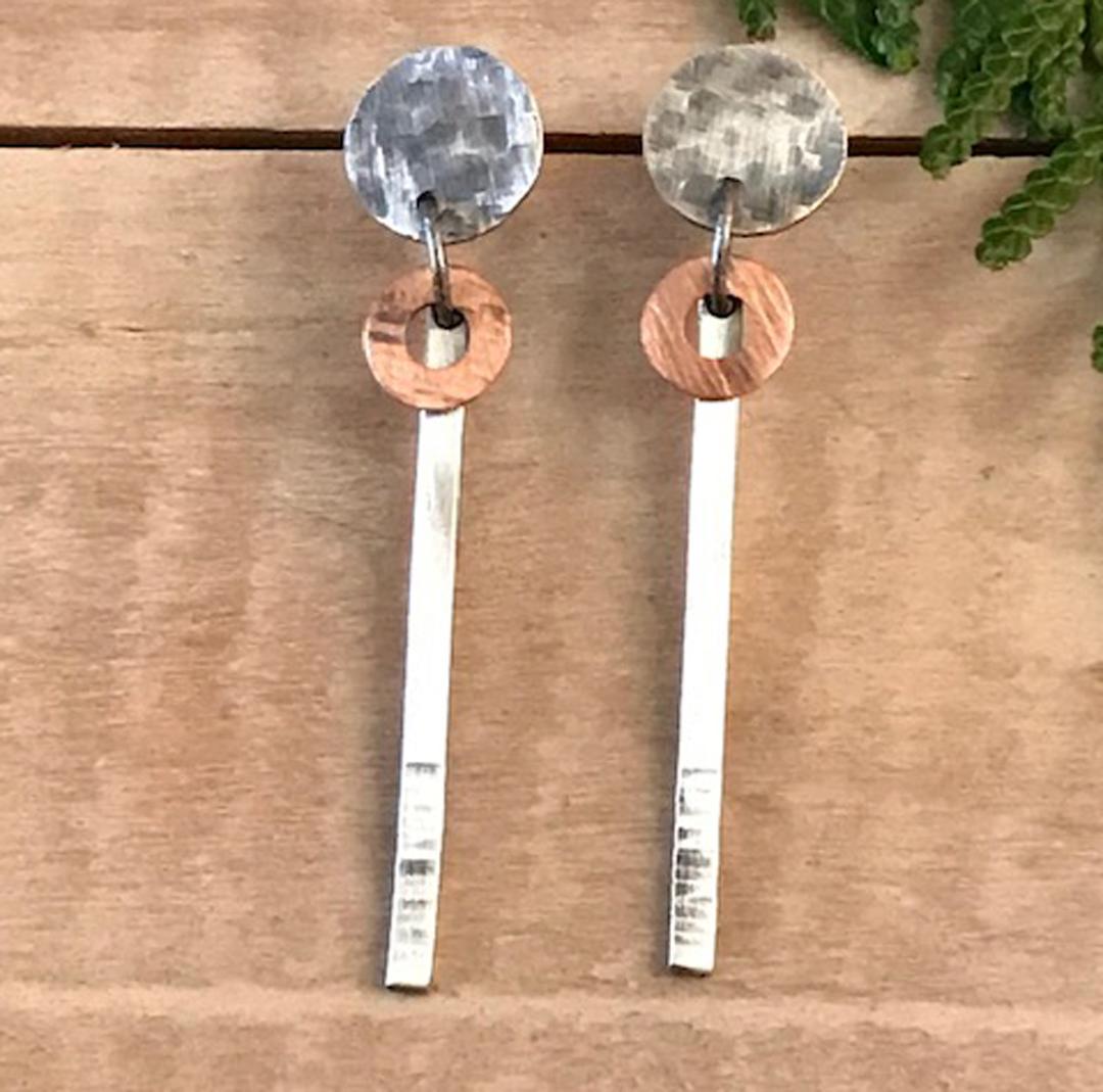 Circle Stick Post Earrings in Sterling Silver and Copper