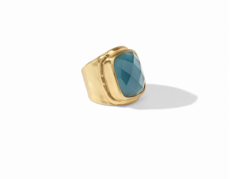 Iridescent Peacock Blue Tudor Statement Ring - Size 8