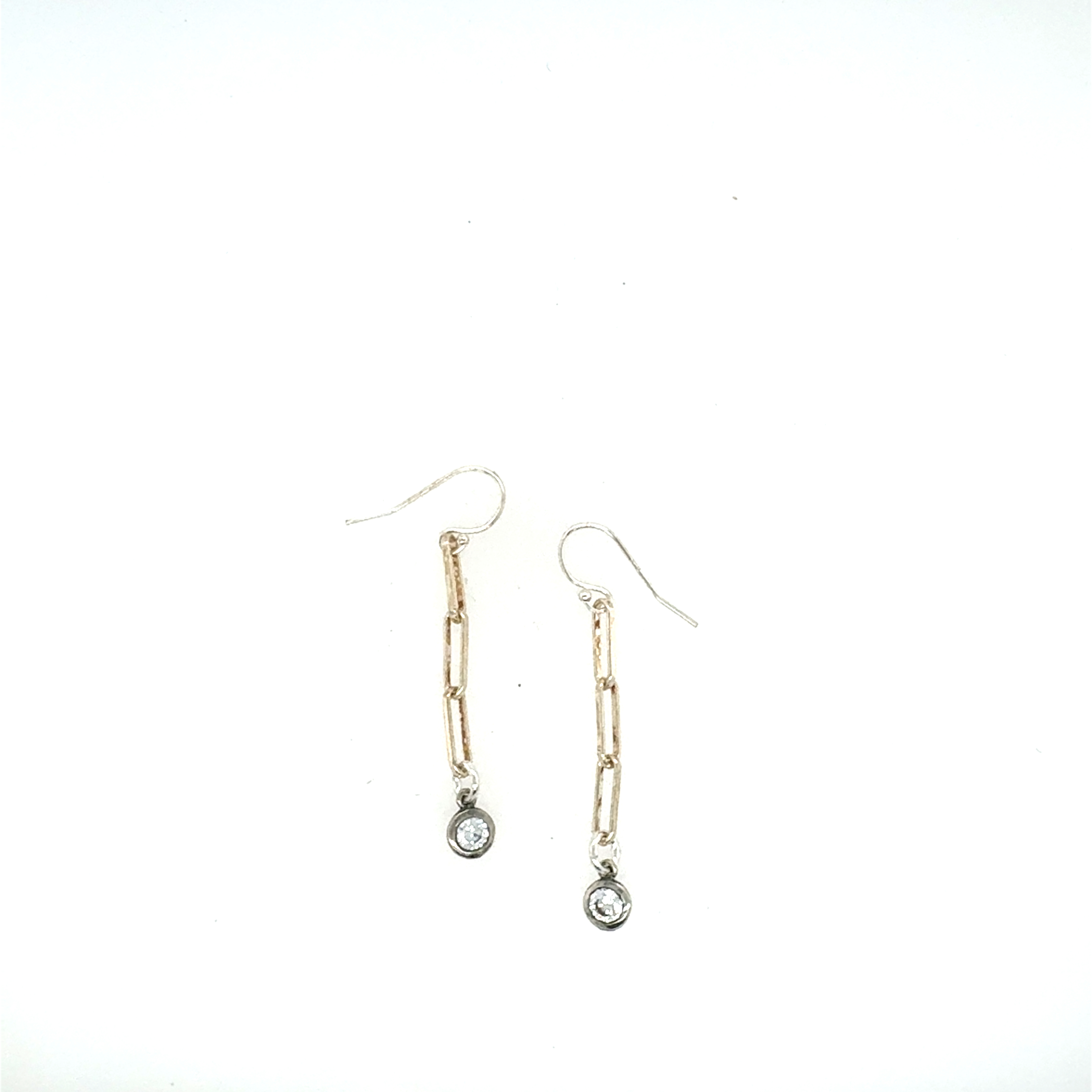 Image of Cubic Zirconia Bezel Charm Triple Link Earrings, Sterling - Trunk Show by  RACH B Jewelry
