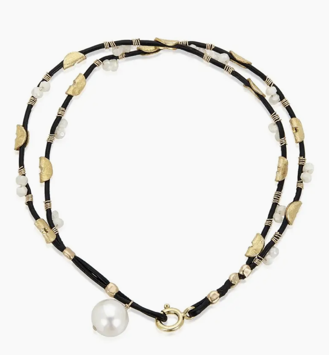 Image of Leather Pearl Bracelet by Mabel Chong