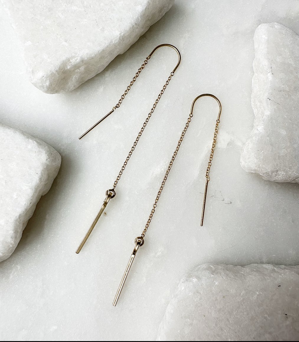 Chain Threader with Bar Drop Earrings, Gold-Fill