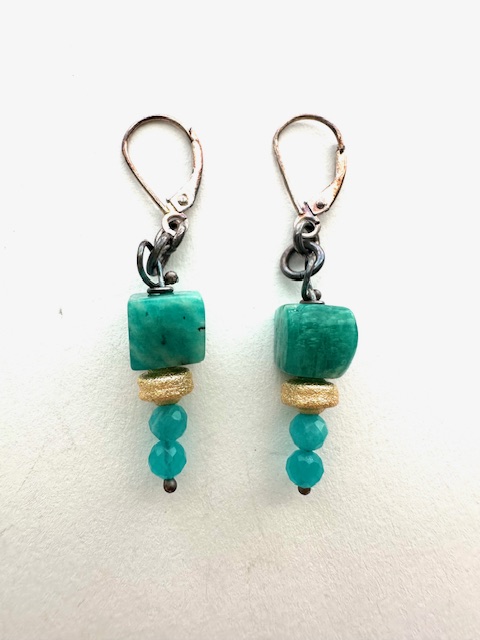 Image of Sterling Silver, Amazonite Beads, and Gold Plated Bead Earrings with Lever Wires by Julie Shaw