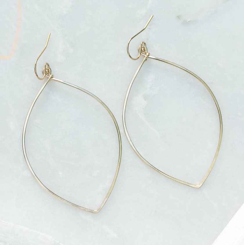 Large Gold Hammered Marquise Hoop Earrings