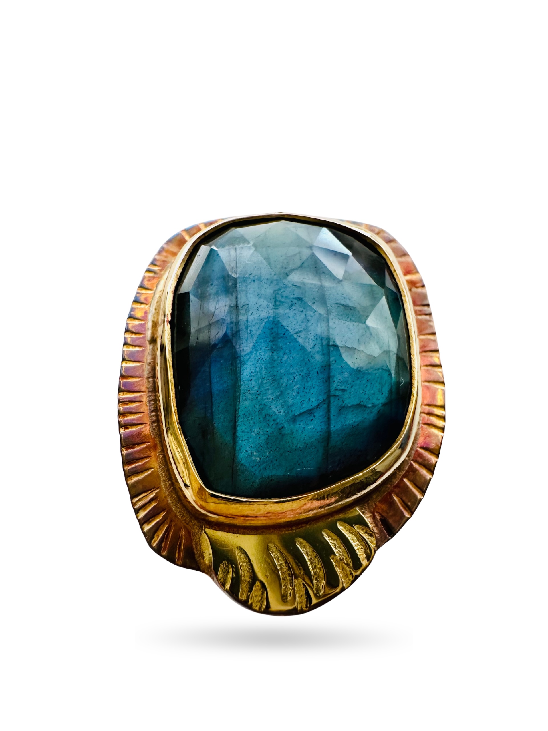 Image of 1 Sterling Silver, Fine Silver Bezel, 18k Gold, and Faceted Labradorite Ring - Size 7 by Julie Shaw