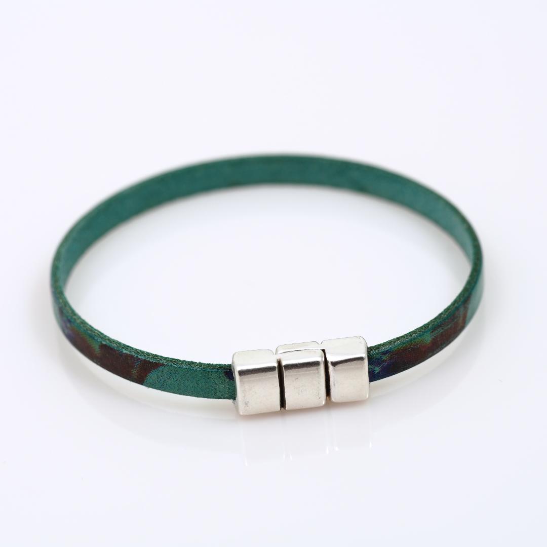 Image of Narrow Green & Blue Leather Magnetic Bracelet by Barbara Rand
