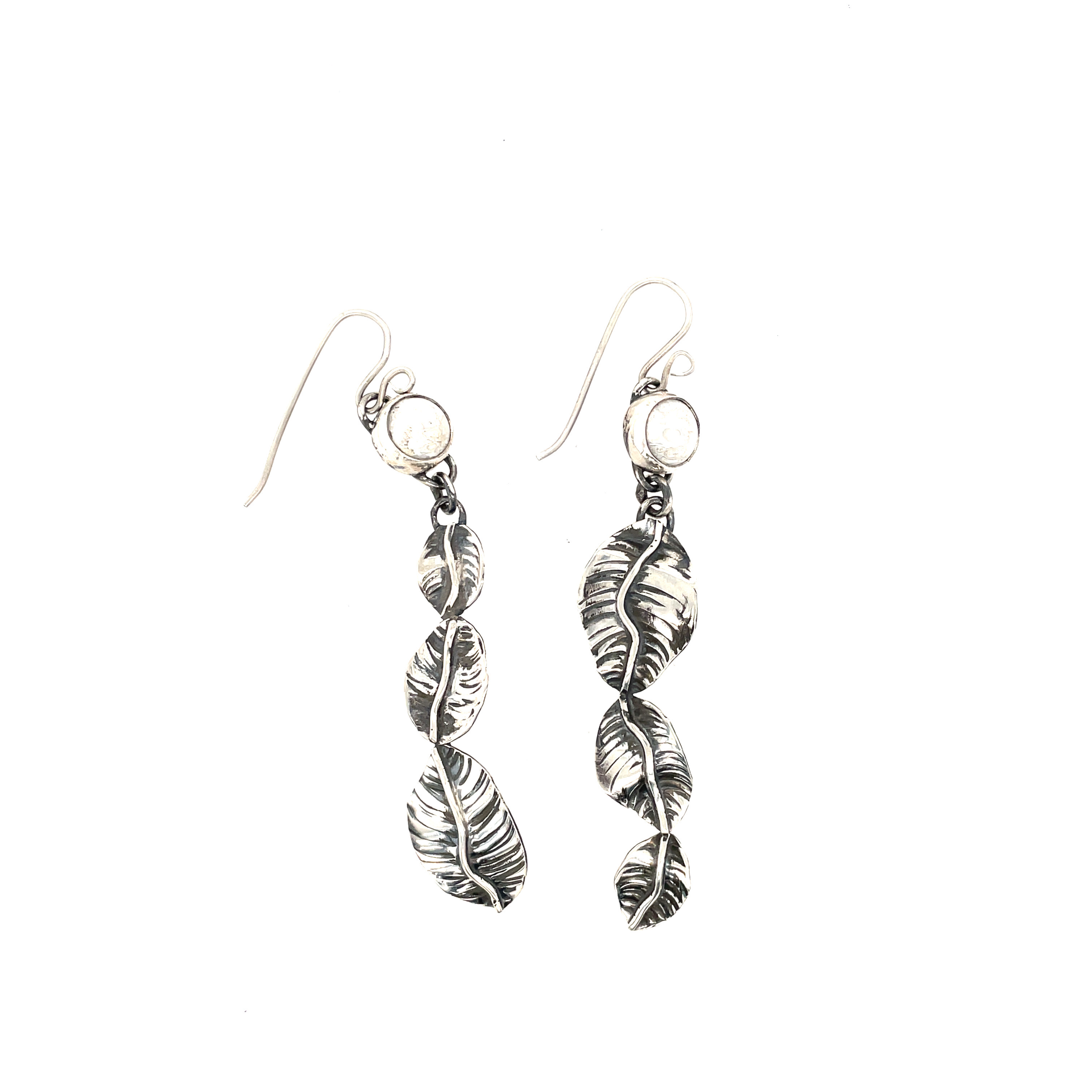 3 Leaf Wire Earrings, Silver and Crazy Lace Agate