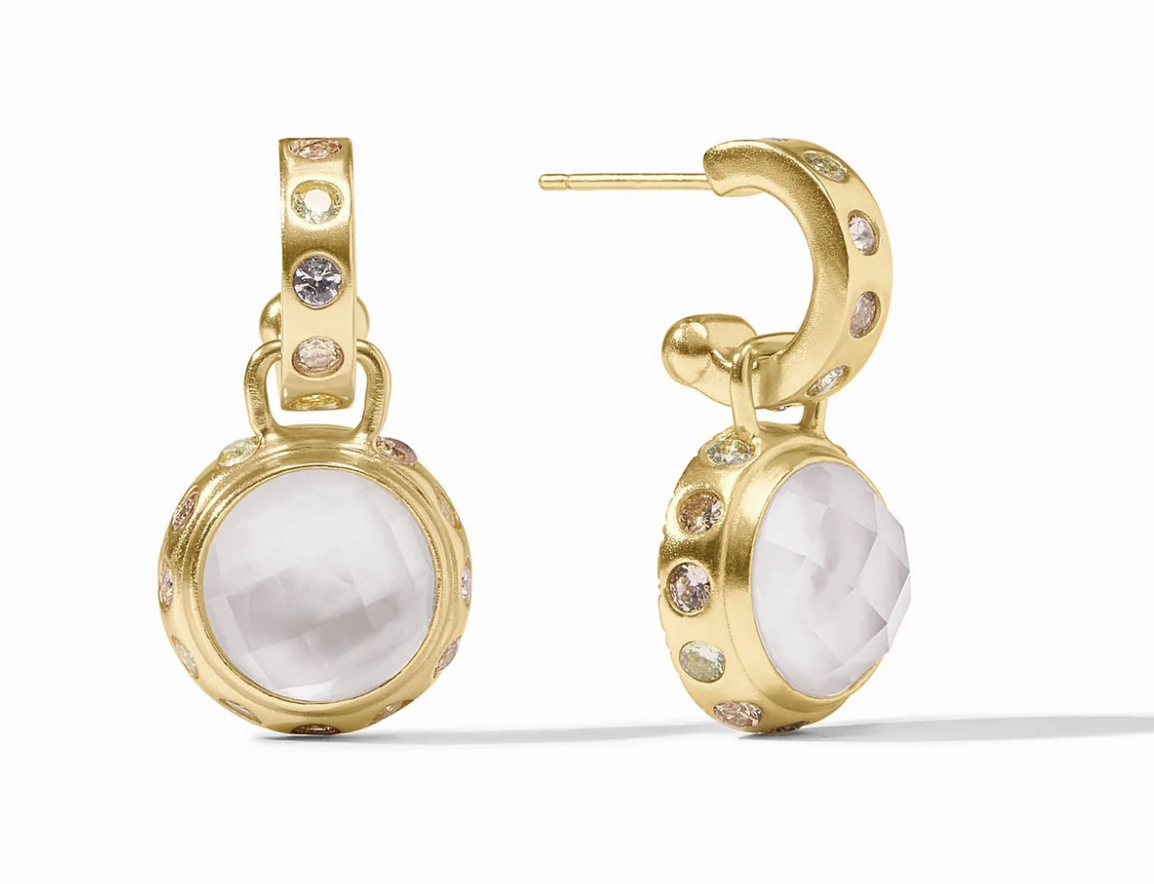 Image of Iridescent Clear Crystal Rainbow Hoop & Charm Earrings by Julie Vos