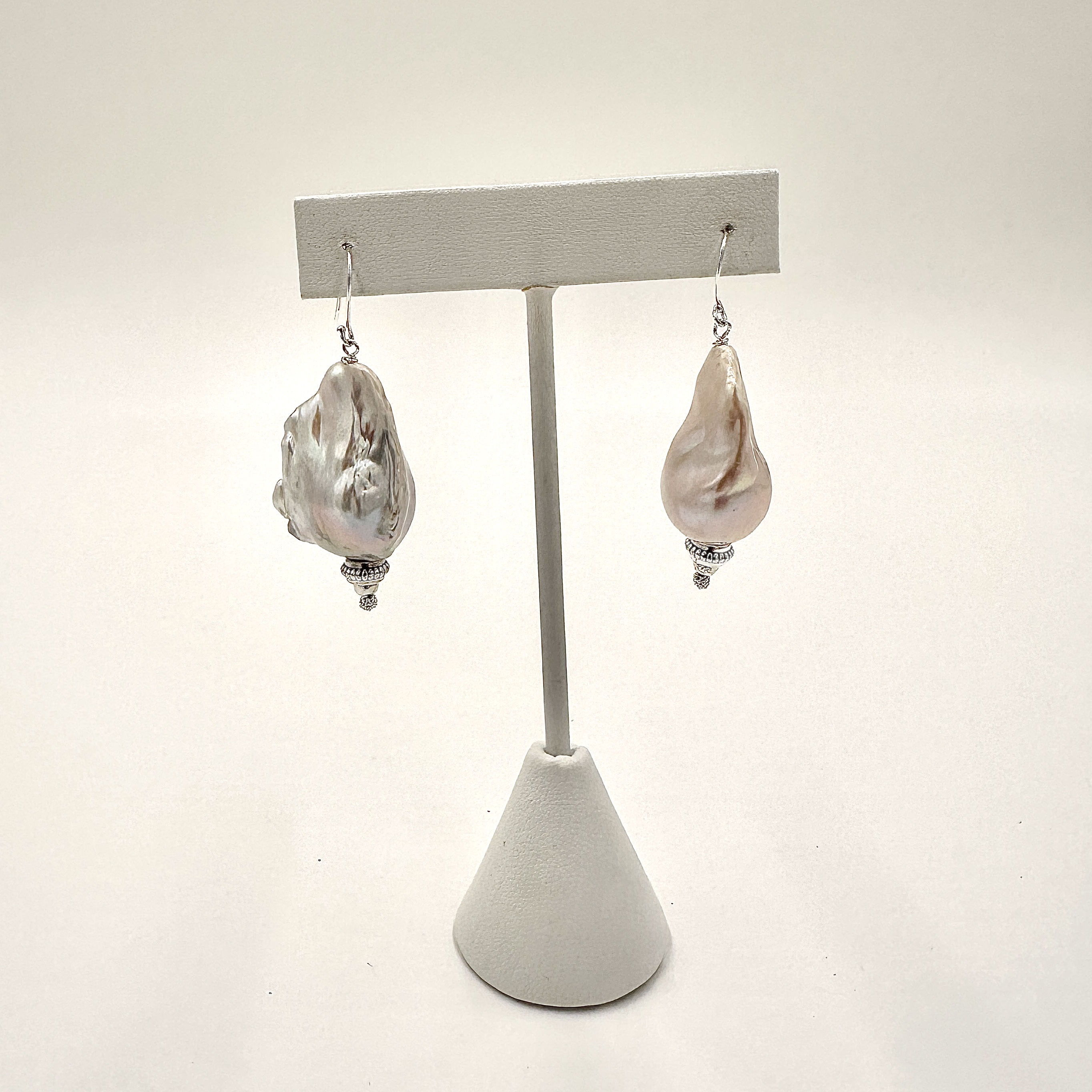 Image of Extra Large Jumbo White High Luster Baroque Freshwater Pearl Earrings on Hand Cast Sterling Hooks by Marcia McDonough