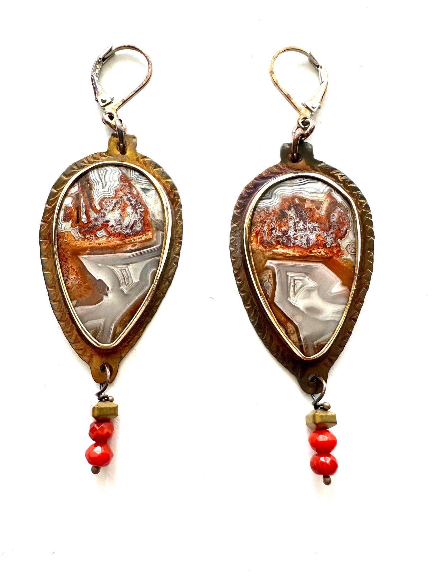 Image of Sterling Silver, Fine Silver Bezels, Agate, and Carnelian Beads Earrings by Julie Shaw