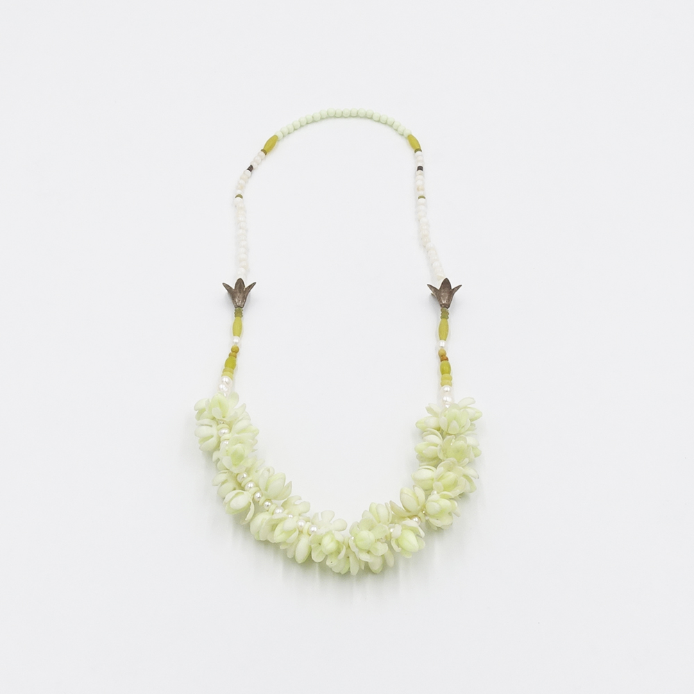 Seeds of Fidelity Neckpiece (white, artificial flowers) by Melinda Young