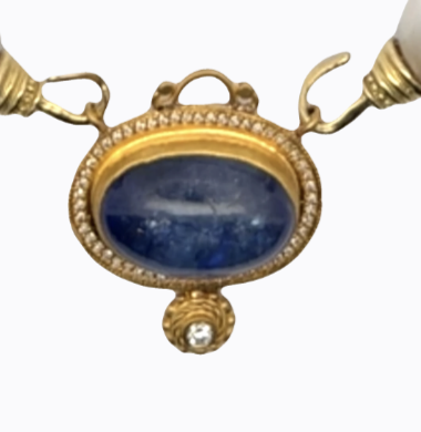 Image of 24 Karat Gold, Cabazon Tanzanite, and Diamond Centerpiece, Handmade with Sterling Backing by Marcia McDonough