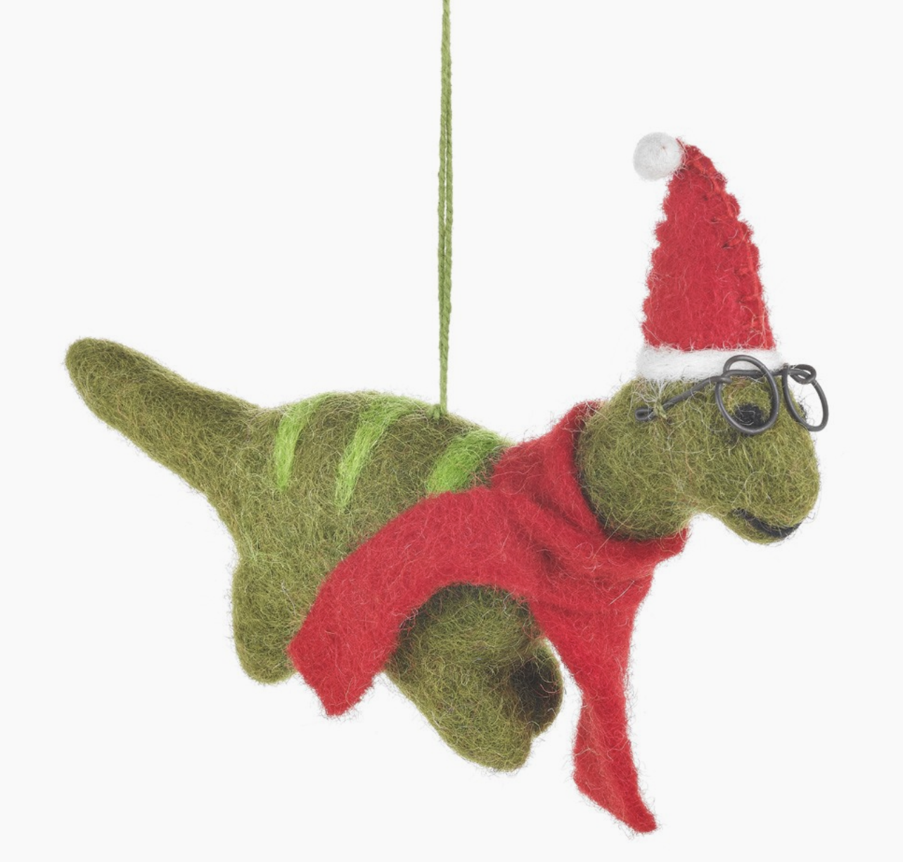 Christmas Dinosaur with Specs - Handmade Felt Ornament