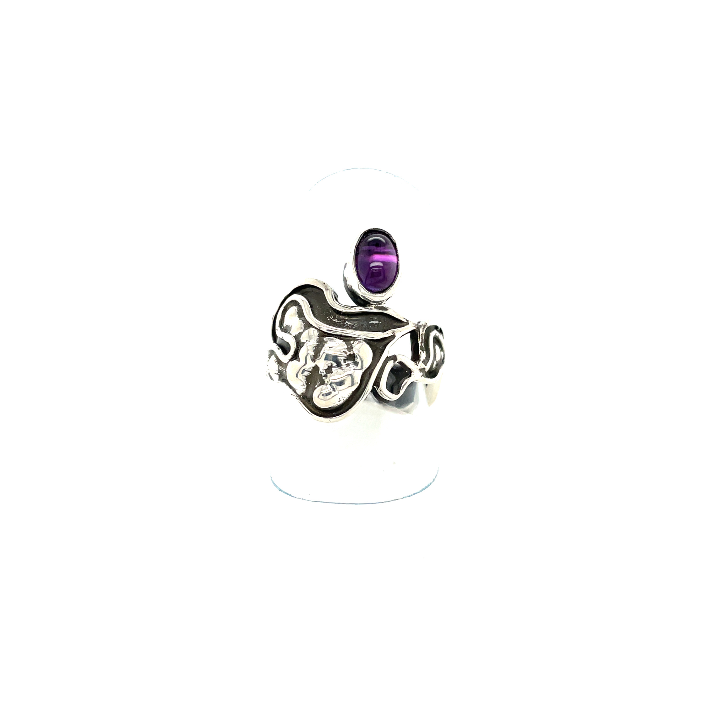 Pea Pod Ring with Stone, Sterling and Amethyst