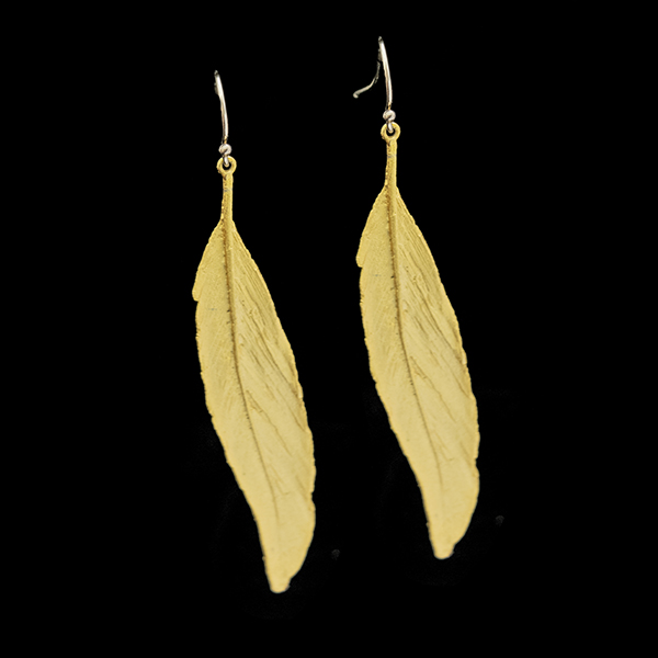 Feather Gold Long Single Wire Earrings