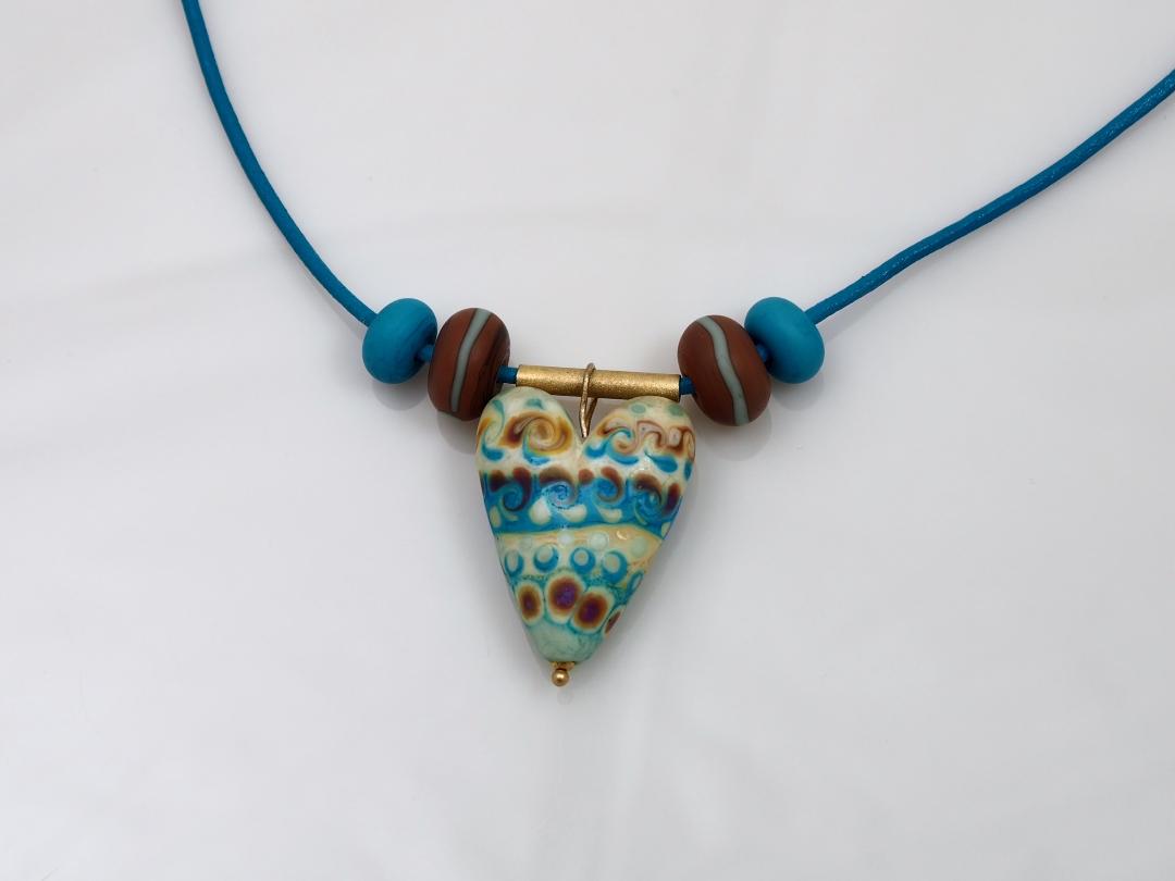 Image of Handblown Heart/Leather Necklace by Barbara Rand