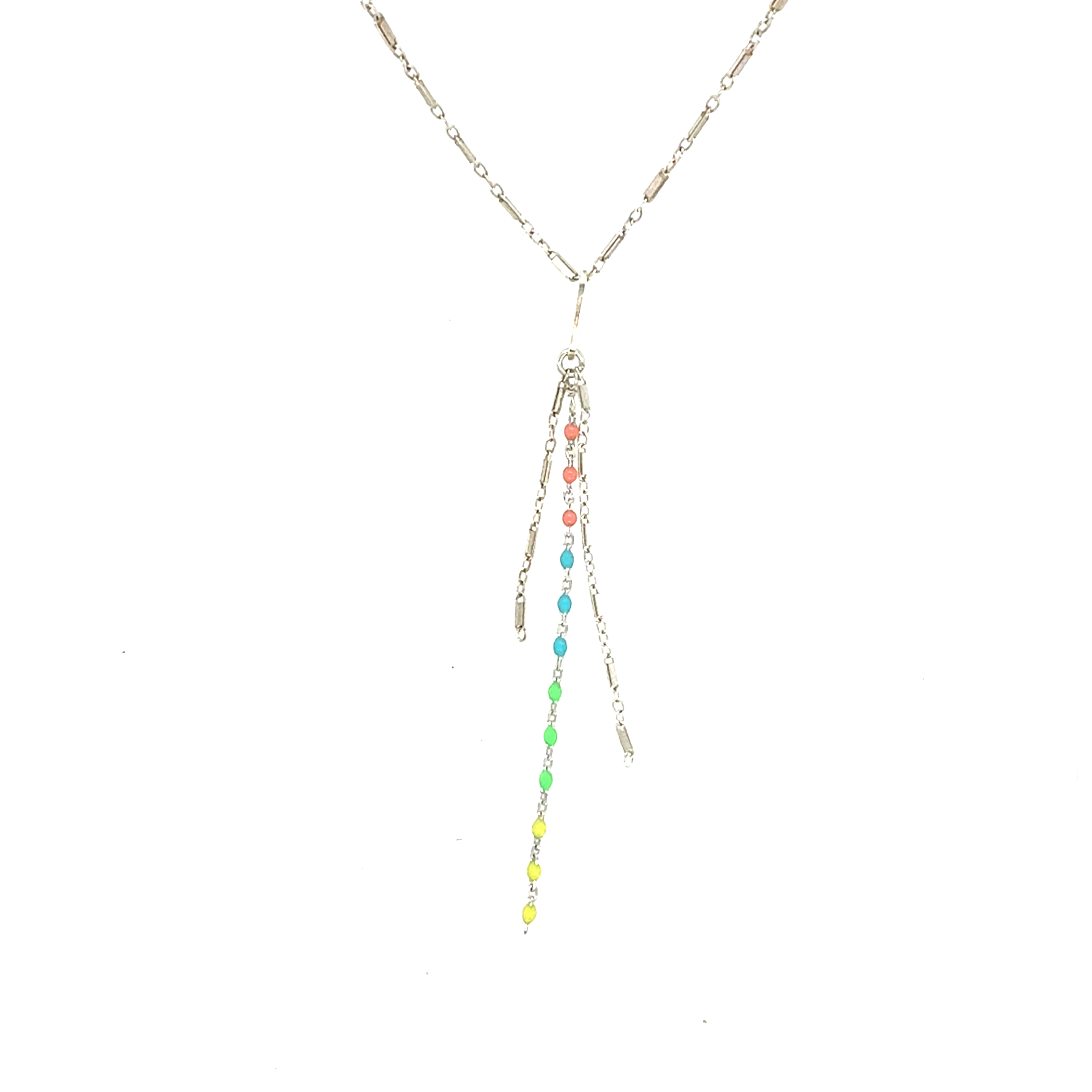 Image of Chain Link Enamel Fringe Drop Necklace - Sterling - Trunk Show by  RACH B Jewelry