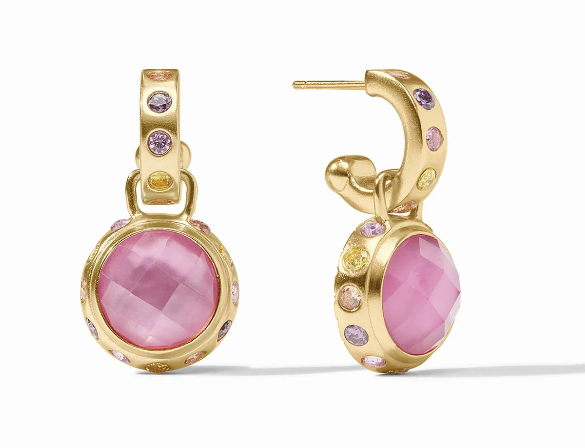 Image of Iridescent Tourmaline Pink Rainbow Hoop & Charm Earrings by Julie Vos