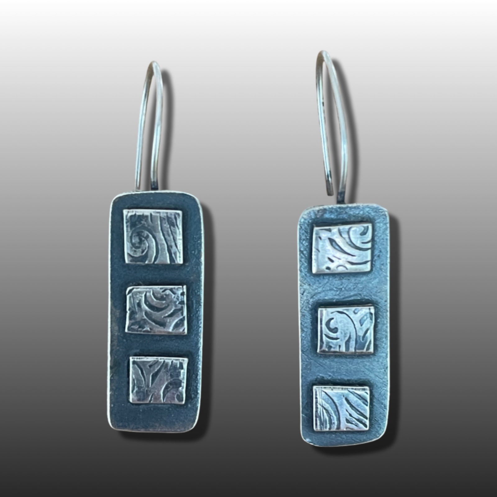 Image of 3 Squared Silver Earrings by  