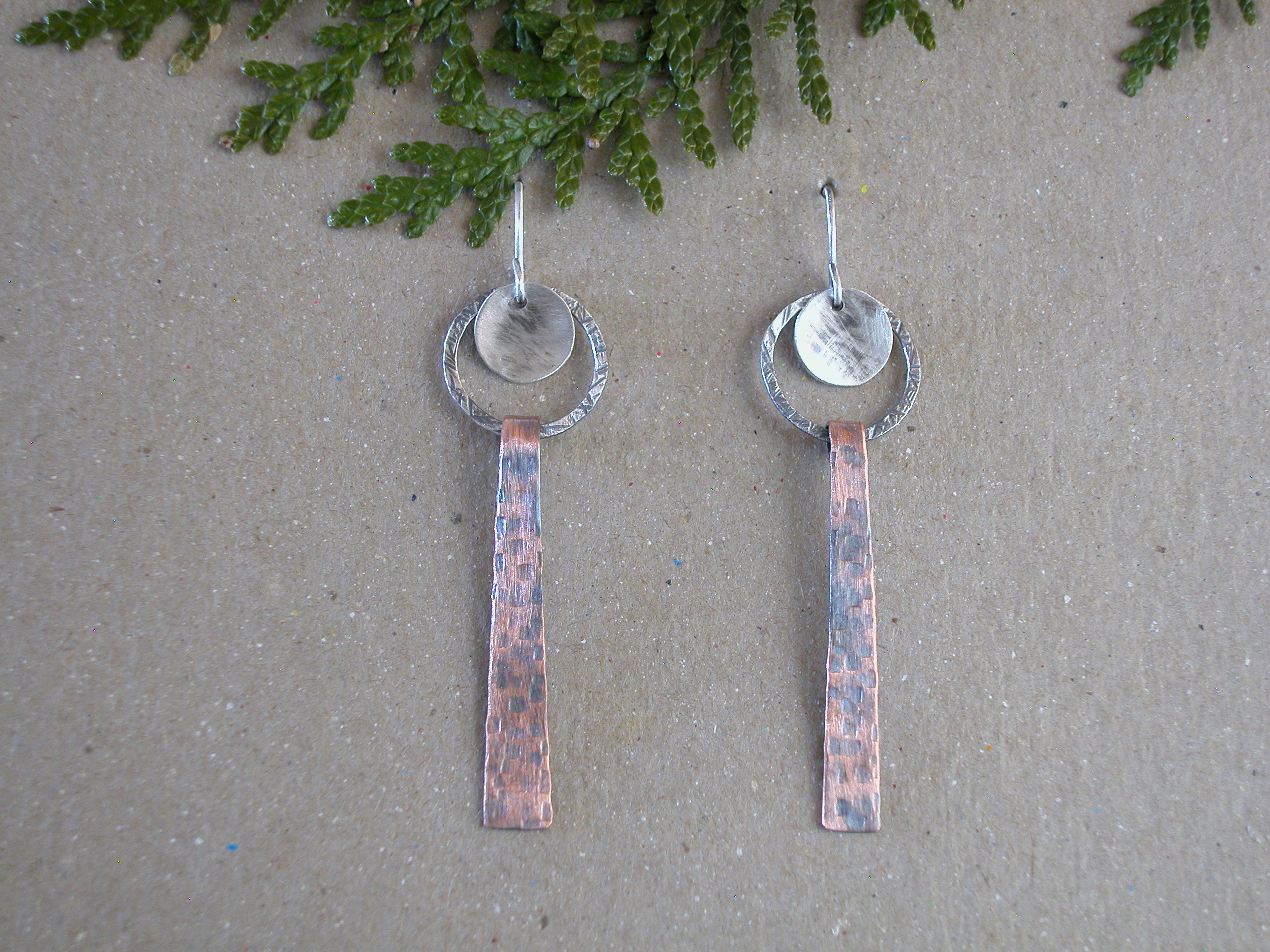 Circle Stick Earrings SS and Copper