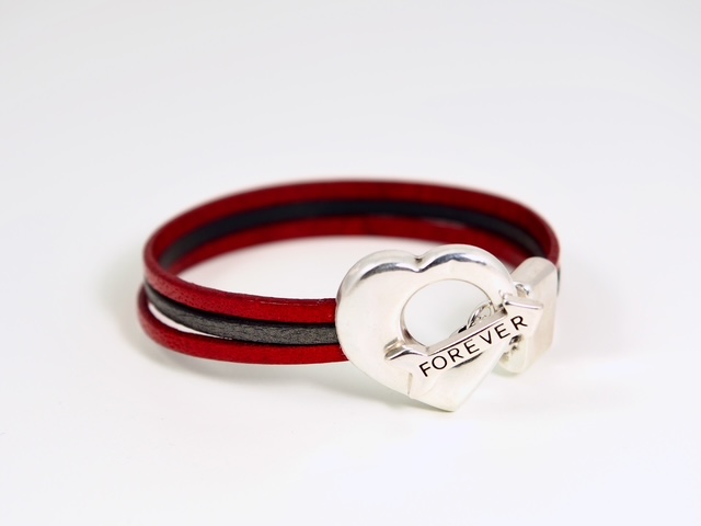 Image of Red/Gray Heart Clasp Bracelet by Barbara Rand