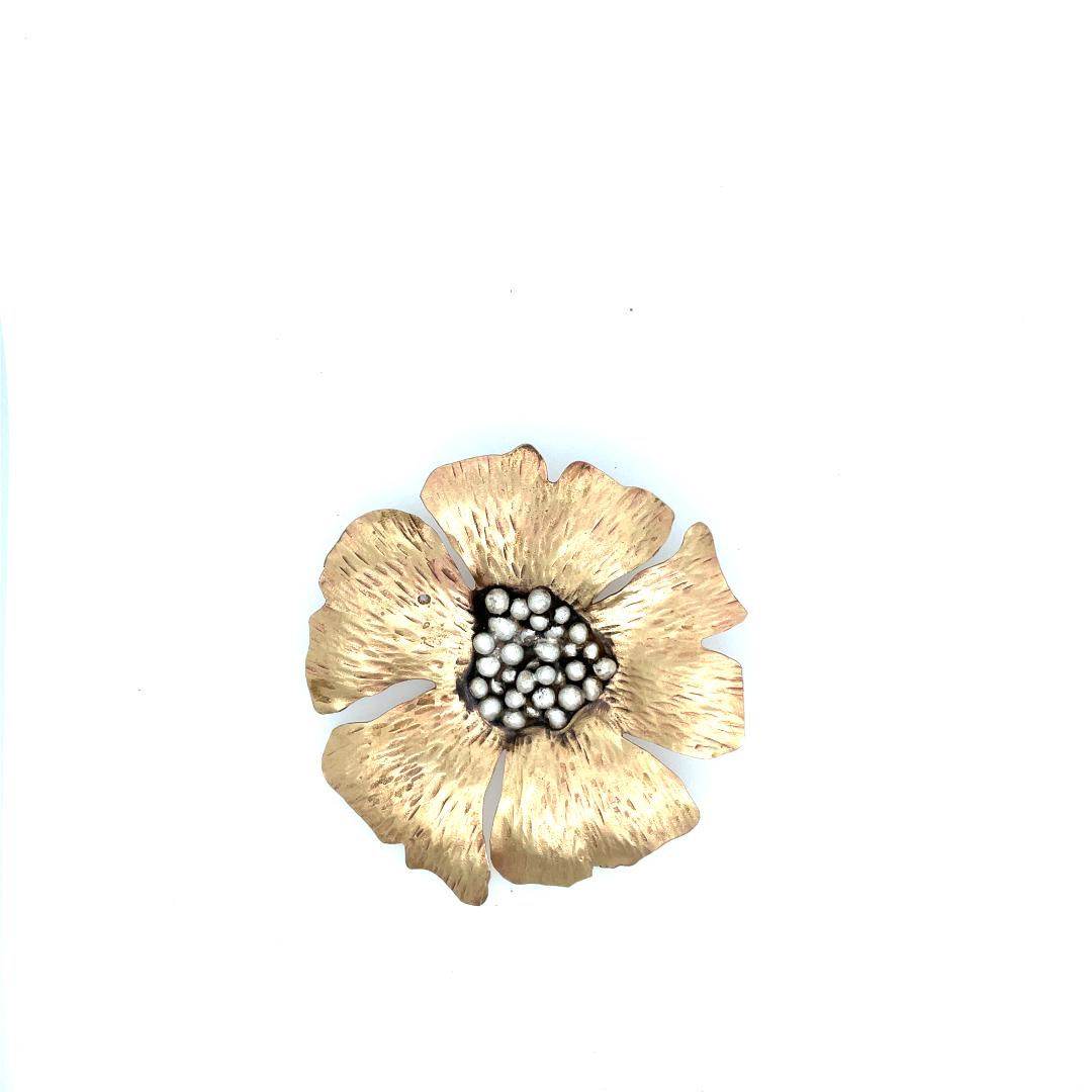 Image of Large Poppy Pin, Brass & Sterling by Sue Sachs