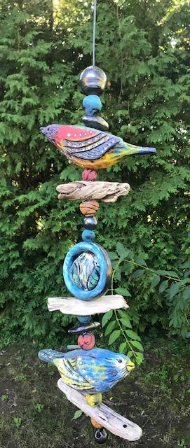Hanging Two Bird Totem (red bird, blue bird)