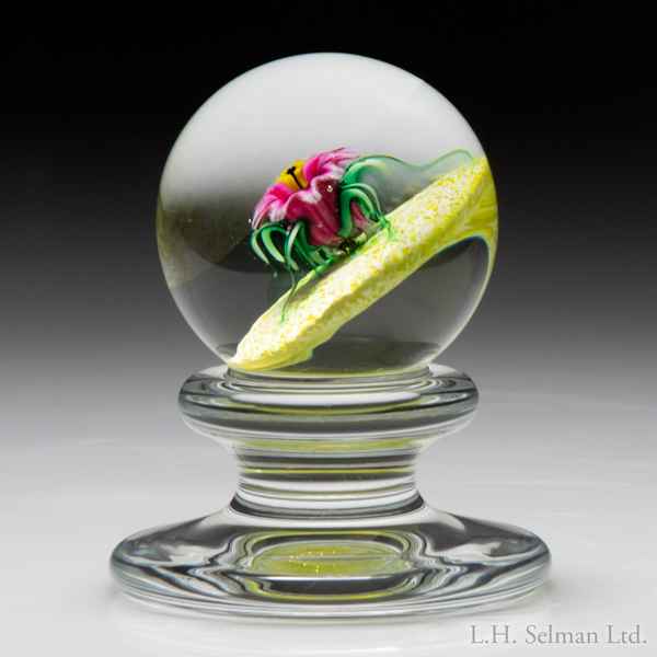 Charles Kaziun Junior spider lily miniature pedestal paperweight. LH