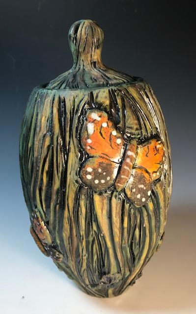Orange Butterfly Jar with Lid