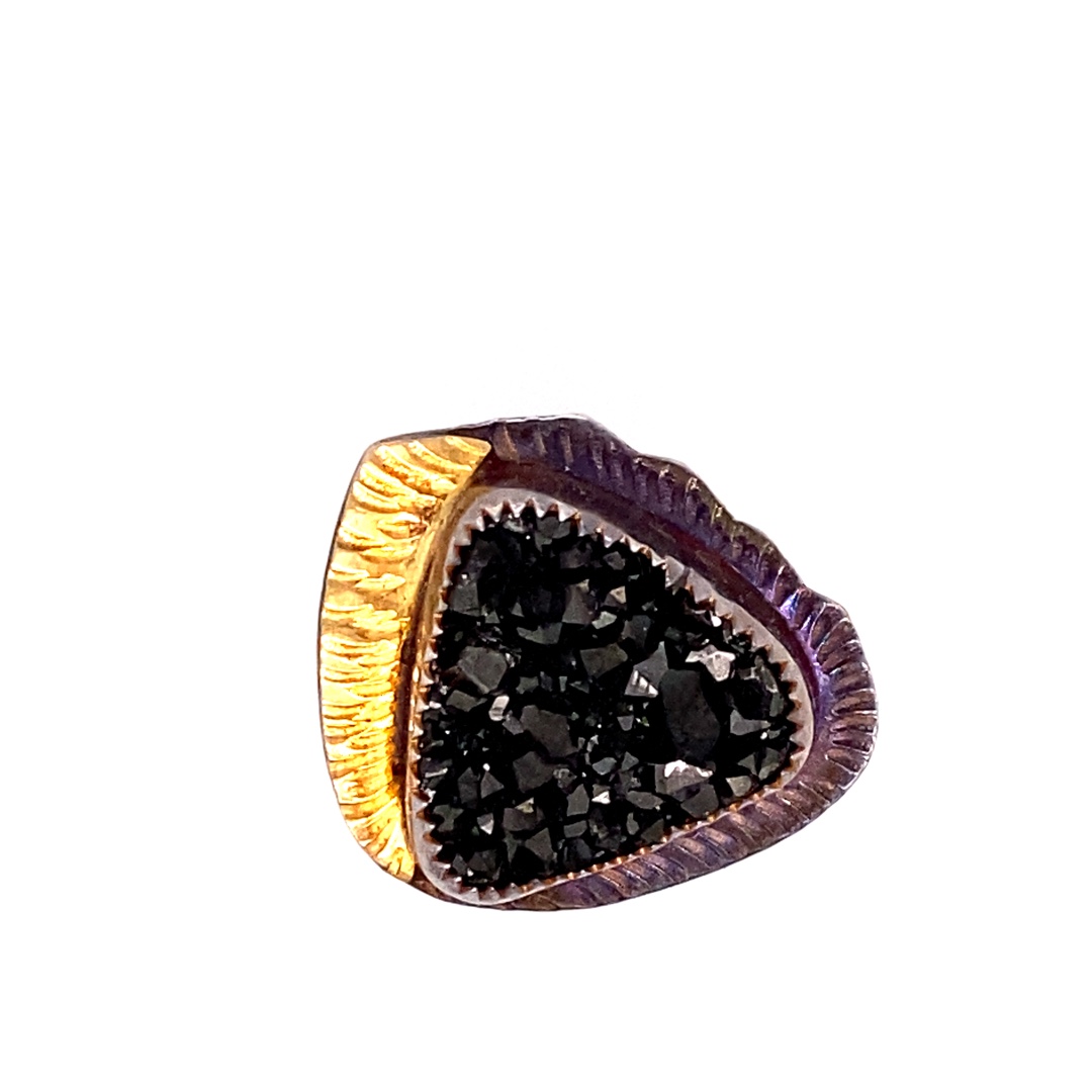 Sterling, 22k Gold and Black Garnet Ring Size 7.25