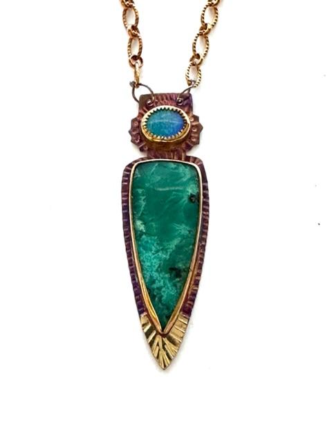 Sterling Silver, 18k Gold, Opal, and Chrysocolla Necklace