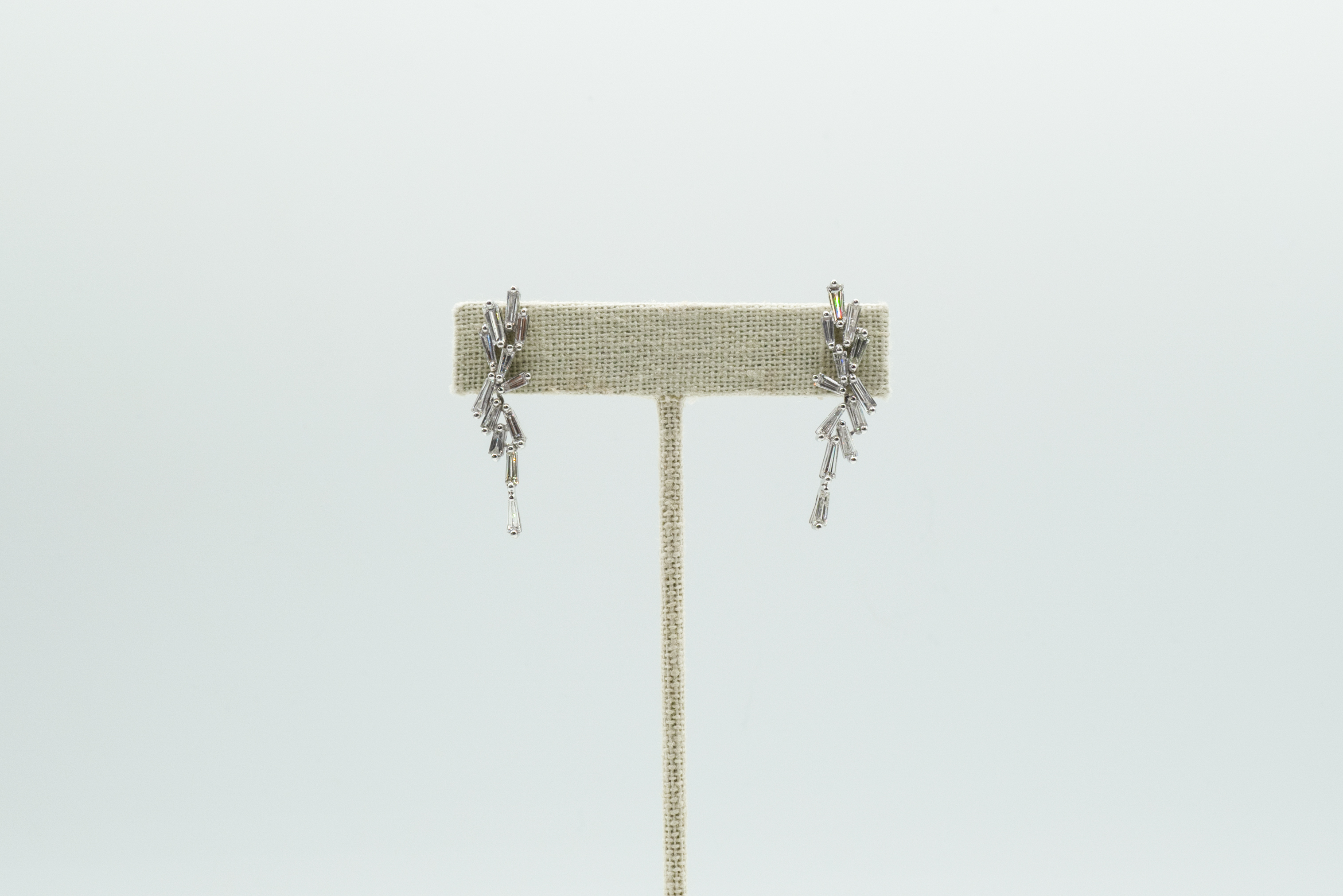 Diamond Sprig Earrings 18k White Gold Convertible with Hidden Hooks 2.52 carat