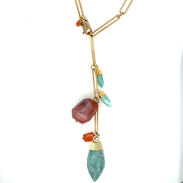 Image of Carnelian and Amazonite Lariat Necklace, 14k Gold Fill - Trunk Show by  RACH B Jewelry
