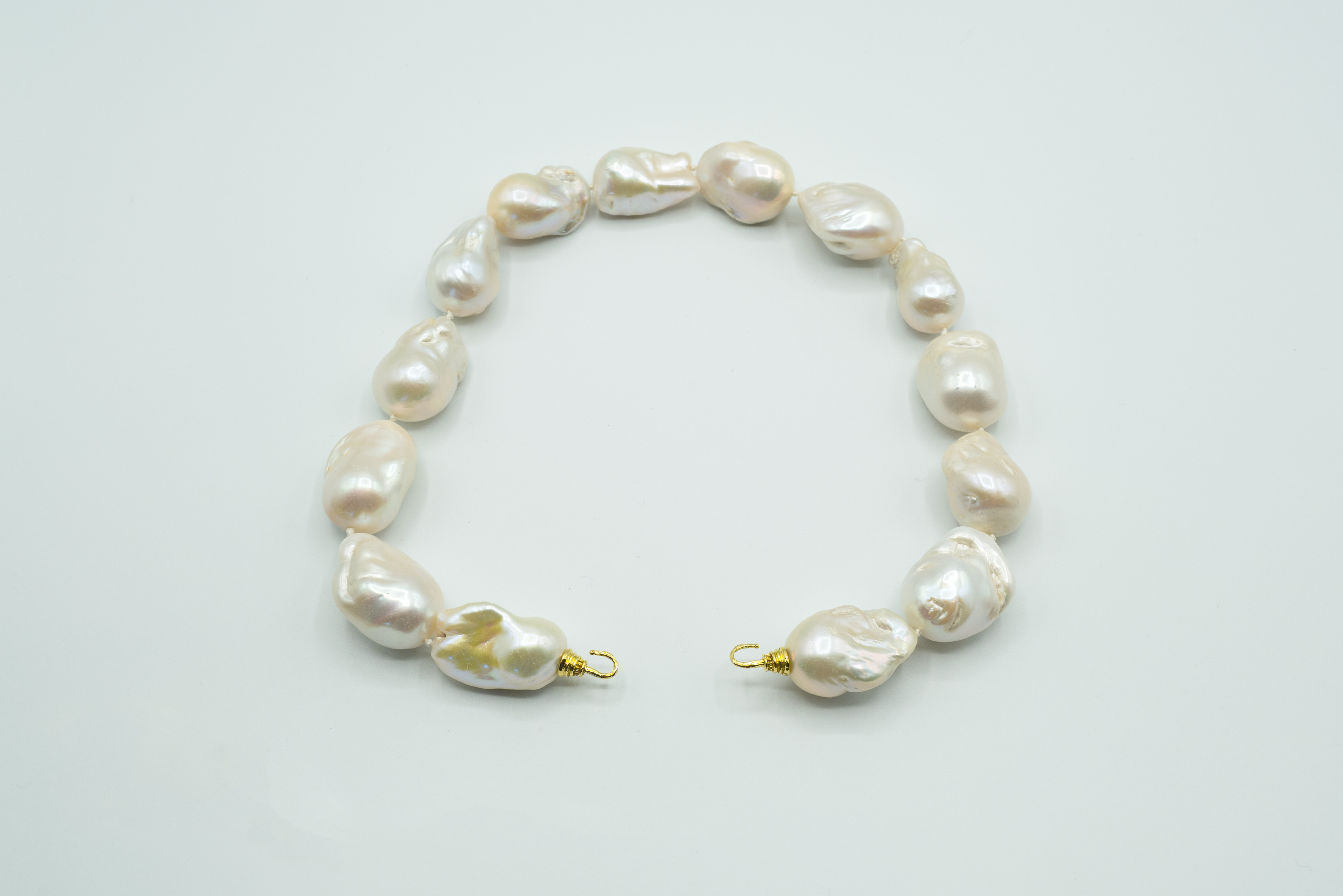 Jumbo Freshwater Baroque Pearls, Smooth Texture, Hand Knotted on Hand Cast Brass Hooks, Unusual and Rare Pearls
