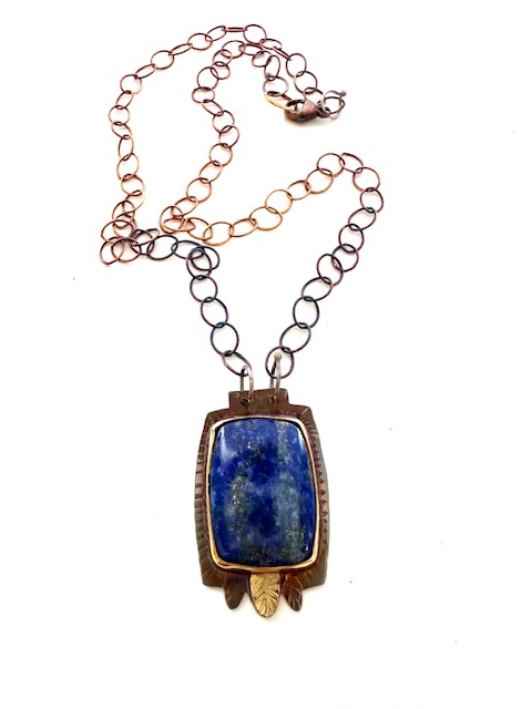 Image 2 for Sterling Silver, 18k Gold, Fine Silver Bezel and Lapis Lazuli Necklace