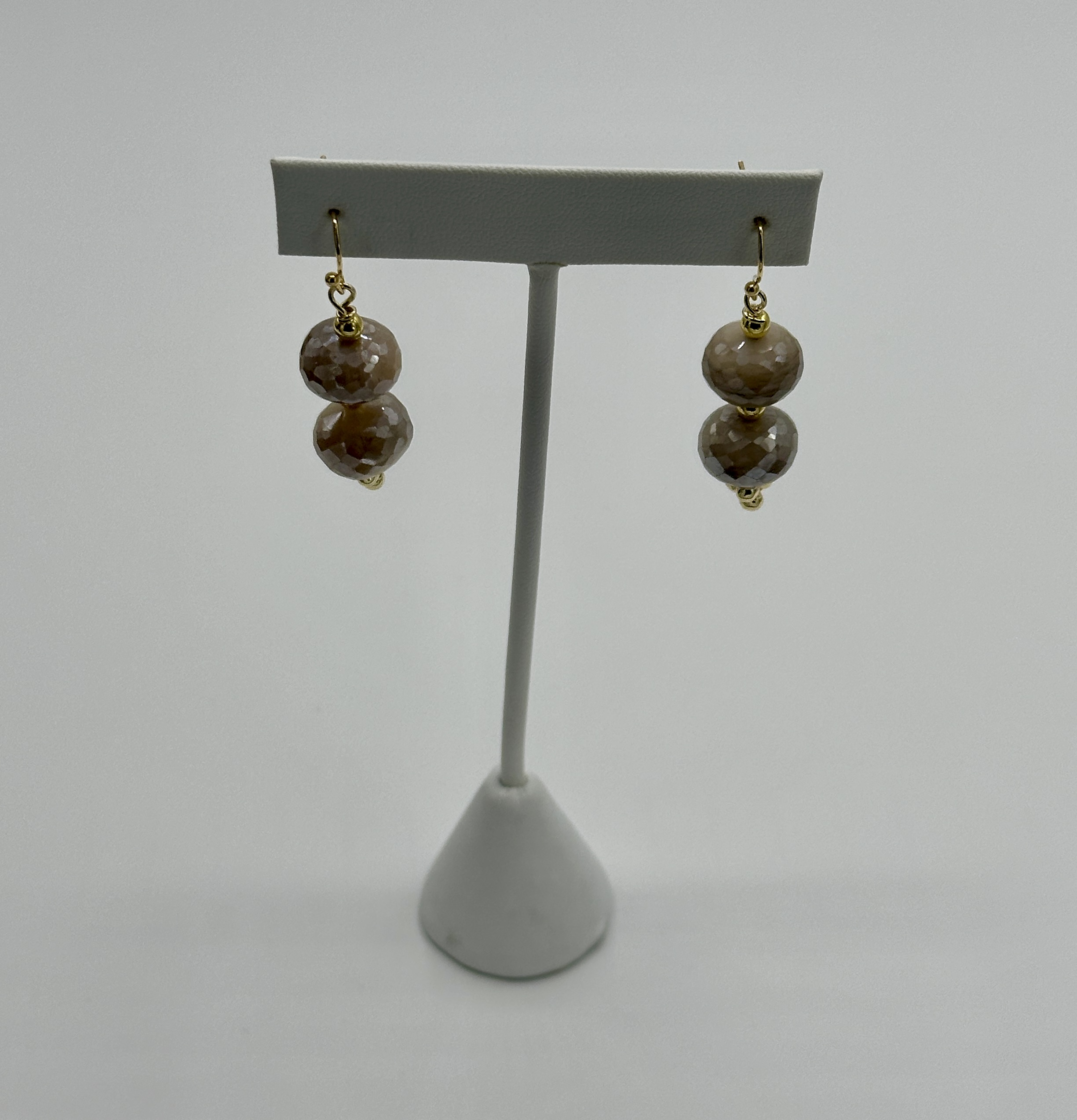Large 15 mm Mystic Moonstone Beads, Rondell in Shape on Gold Filled Earrings