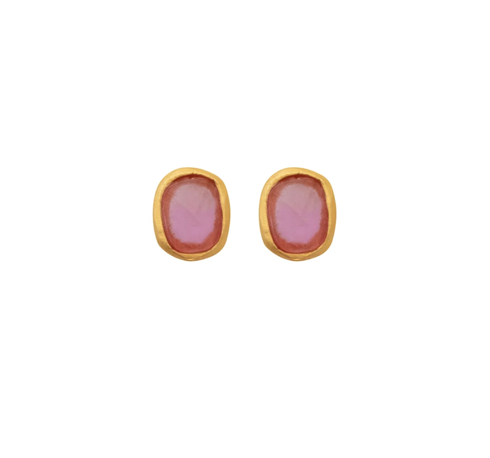 Image of Square Faceted Glass Post Earrings in Ruby by Michael Vincent Michaud