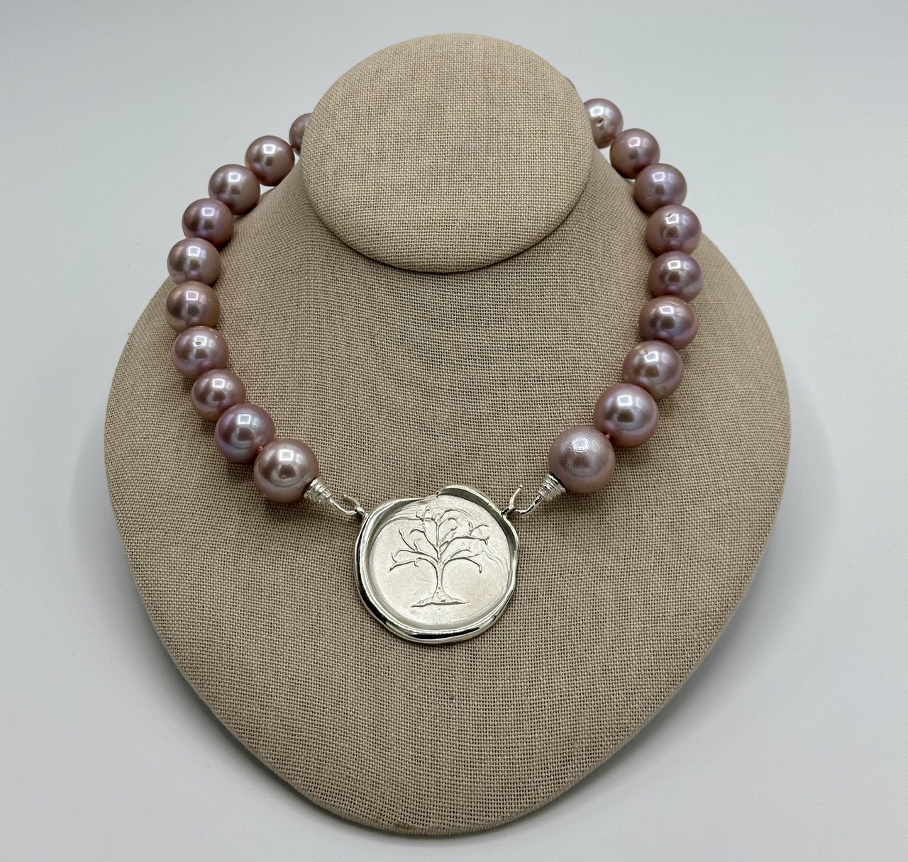 Jumbo Round, Natural, Pink, Freshwater Pearl, Strand with Hand Cast Sterling Hooks.