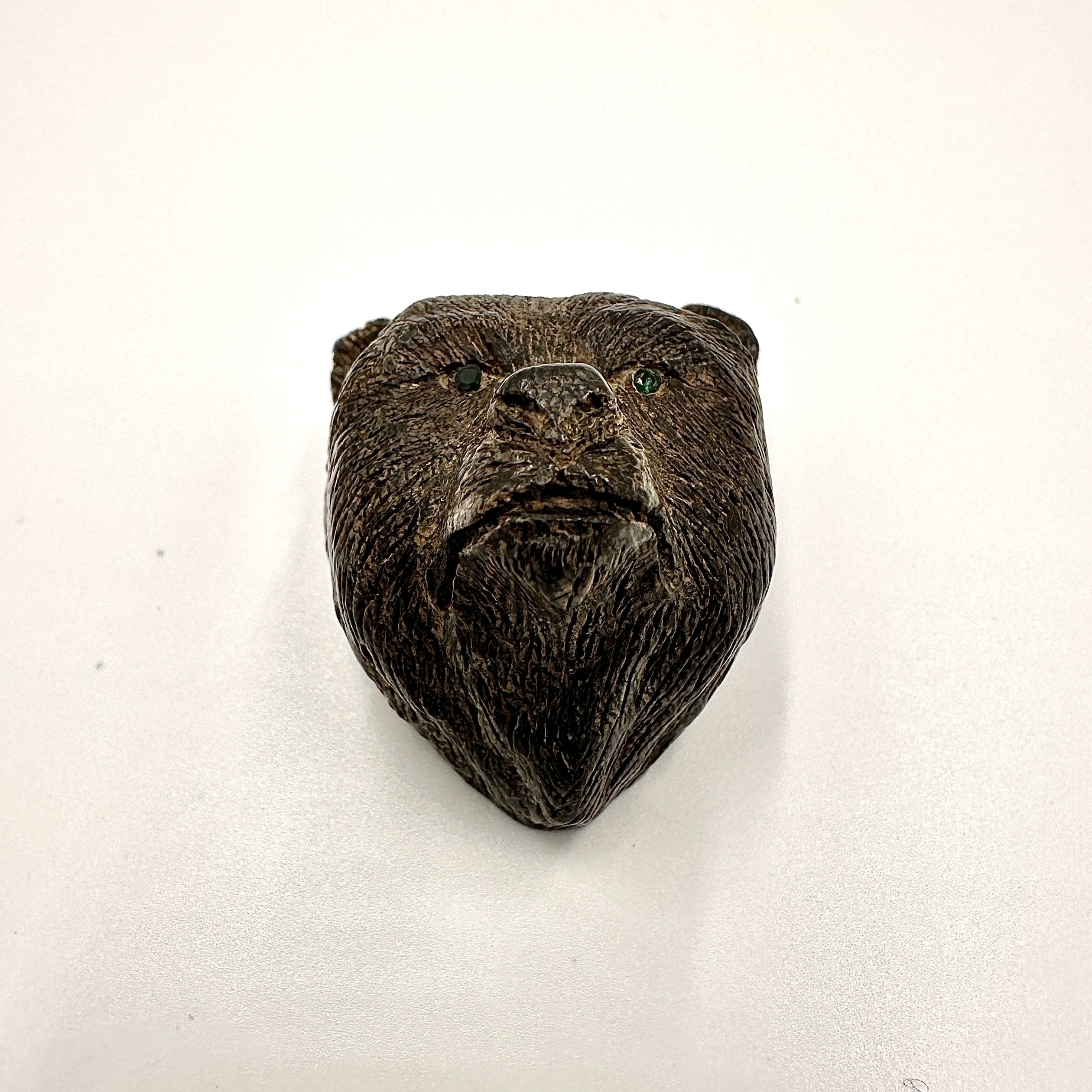 Image of Hand Carved Wooden Bear Head Centerpiece with Emerald Eyes by Marcia McDonough
