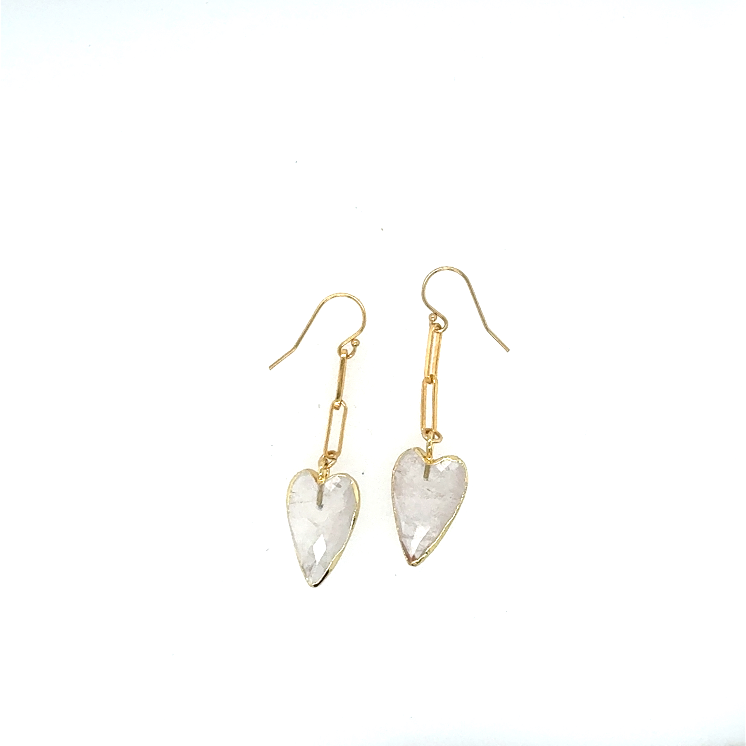 Image of Heart Rock Crystal Double Link Drop Earrings - 14k Gold Fill - Trunk Show by  RACH B Jewelry