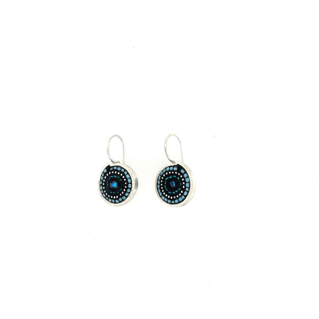 Button Earrings, Black/Blue