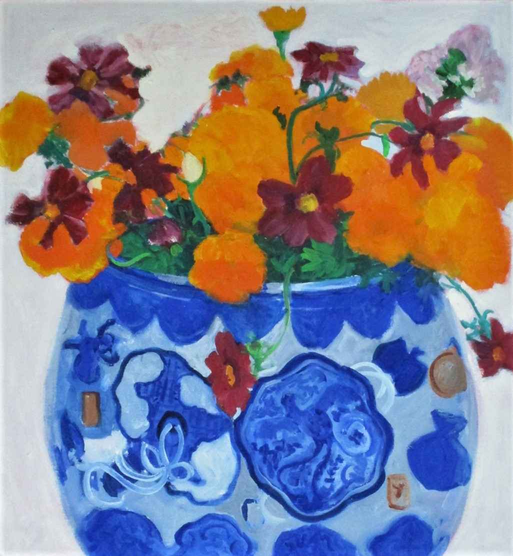 Cosmos & Marigolds in... by  Shirley Gittelsohn - Masterpiece Online