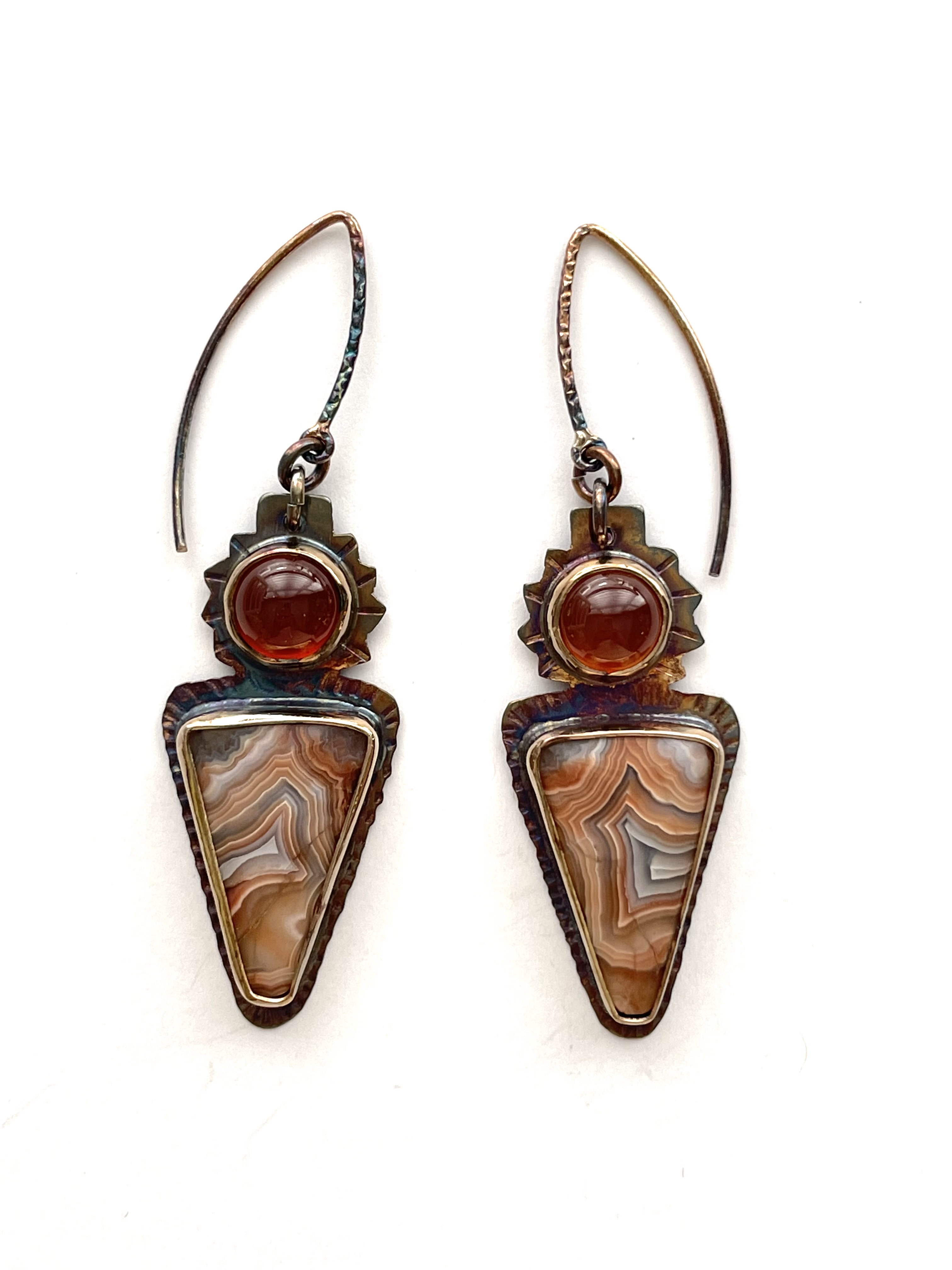 Sterling Silver, Lace Agate, and Carnelian Earrings