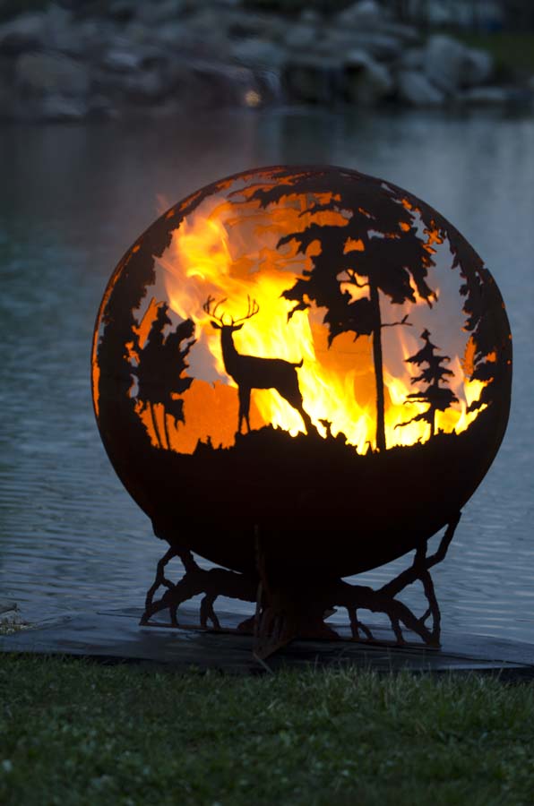 Up North Fire Pit Sphere with Tree Base, 37