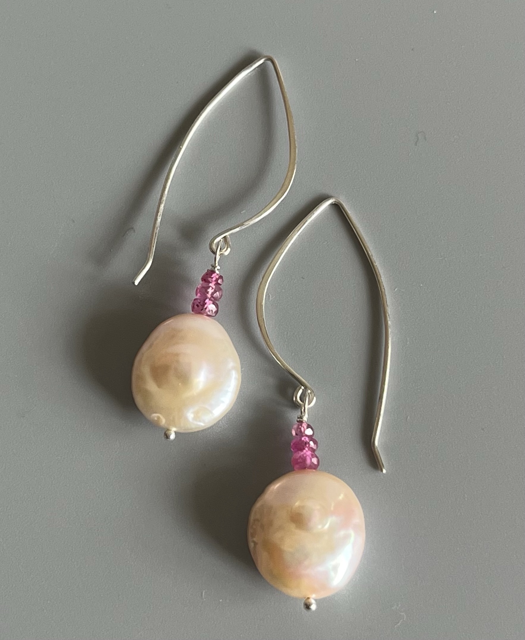 Image of Sterling Silver, Freshwater Pearl, and Ruby Bead Earrings by Catherine Laing