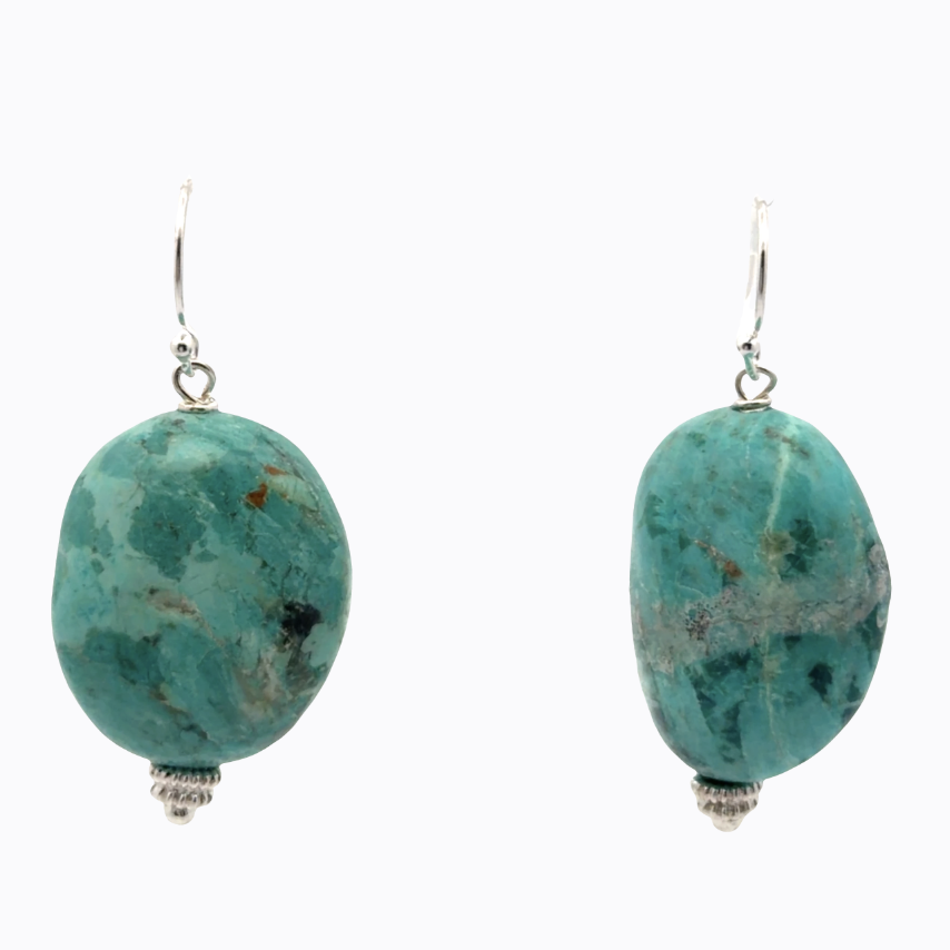 Image of Large Peruvian Baroque Turquoise Nugget Earrings in Sterling Silver by Marcia McDonough