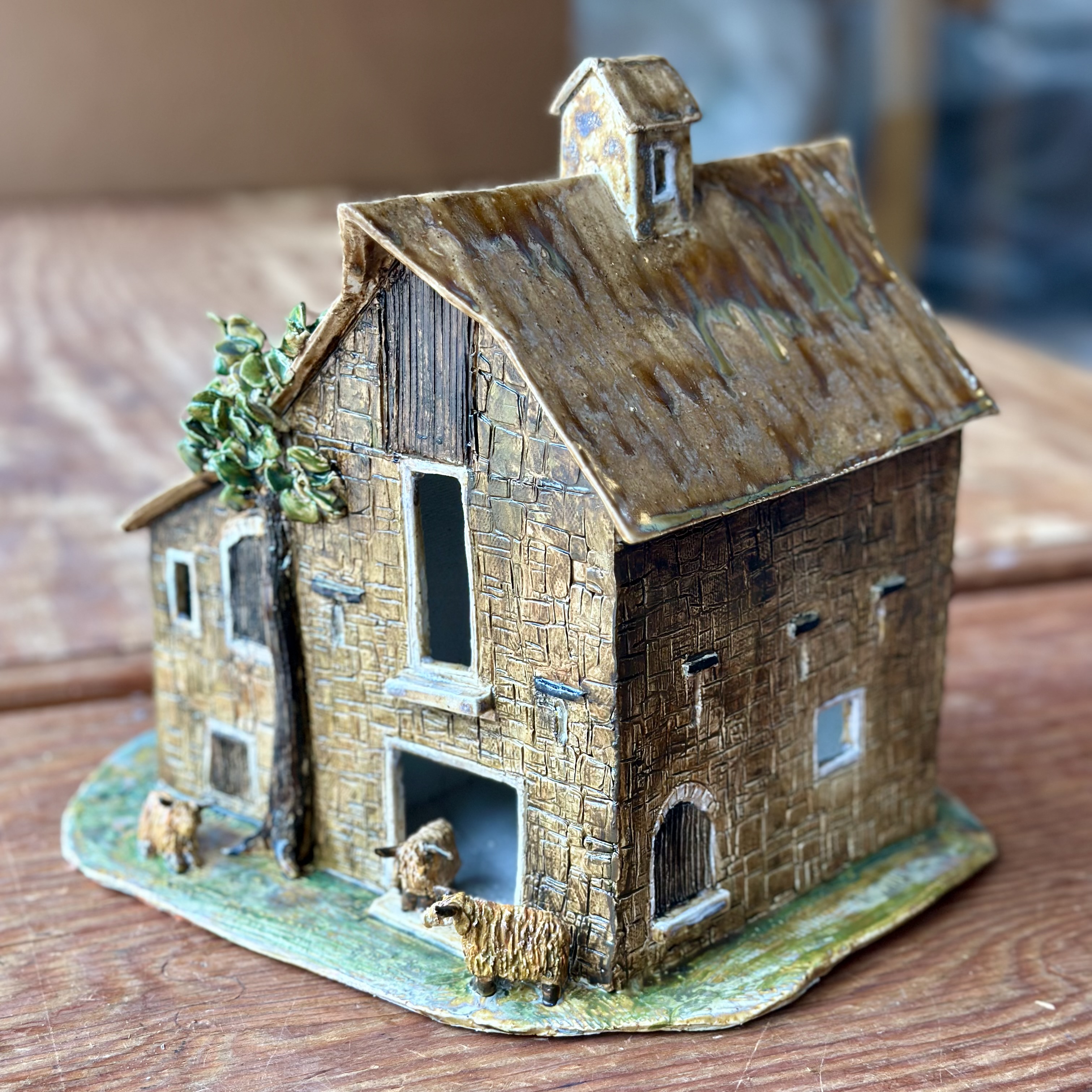 Image of Scottish Stone Barn w/Highland Cattle by Sandra McKenzie Schmitt